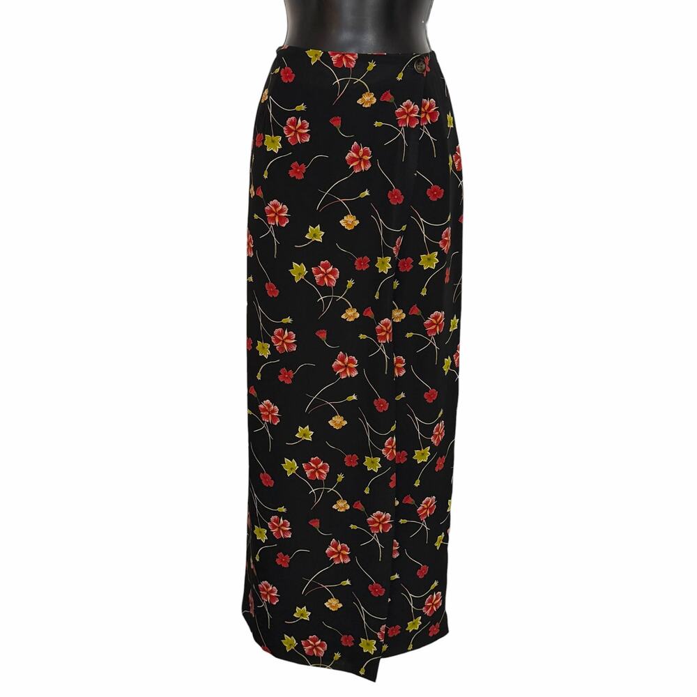 Vtg 90s Y2K Central Falls Floral Maxi Skirt 6 M Wrap Asymmetric Goth Whimsigoth